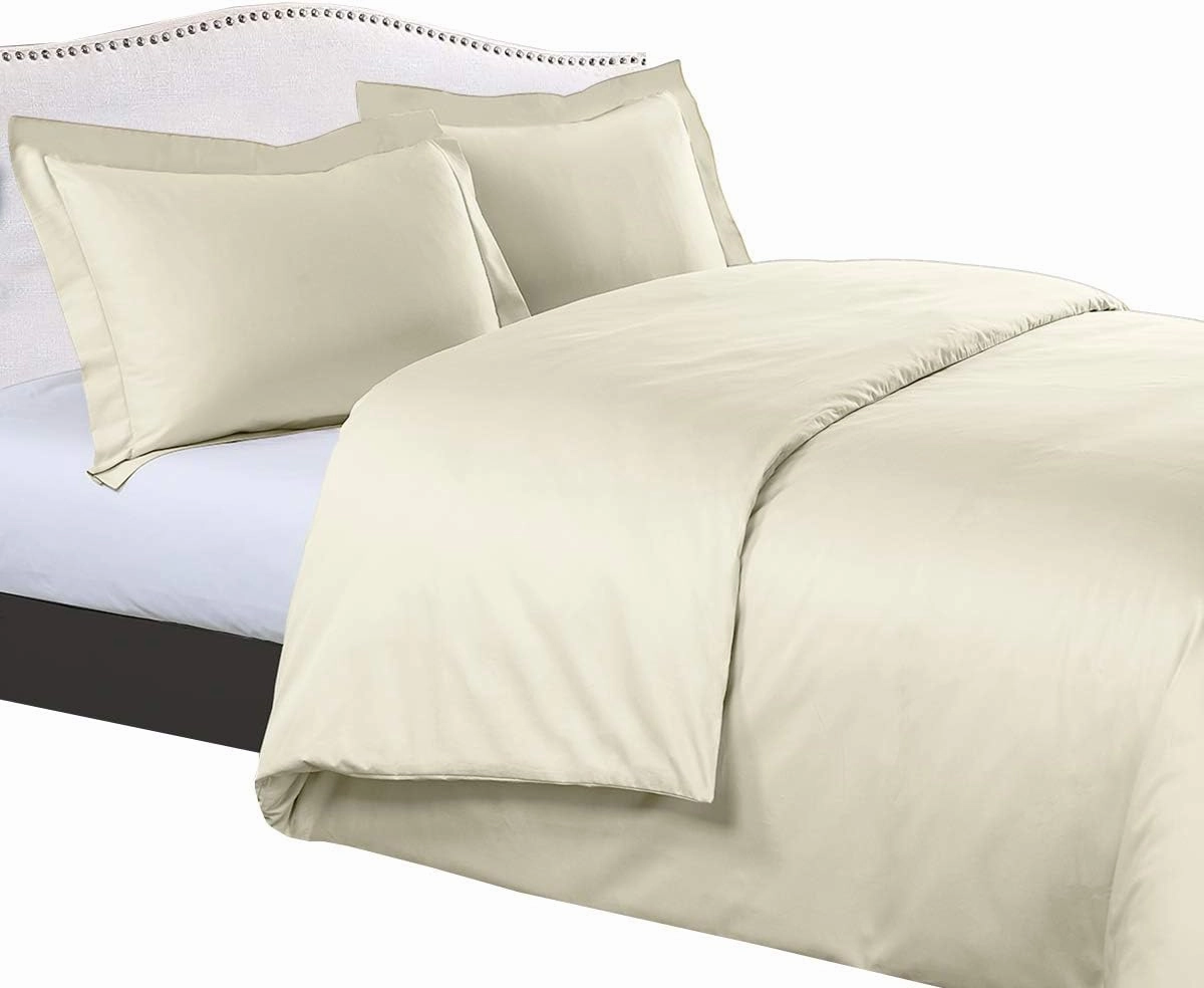 Royal Tradition Solid 300-Thread-Count, 100-Percent Cotton Full/Queen, 3PC Duvet Cover Set with Buttons Enclosure, Ivory
