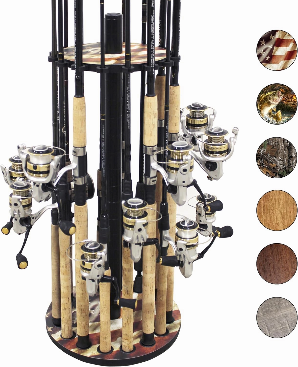 Rush Creek Creations | Round Fishing Rod Holder for 16 Freshwater Fishing Poles, Fishing Gear, and Fishing Accessories | Fishing Rod Rack with 16 Fishing Rod Clips for Garage Organization