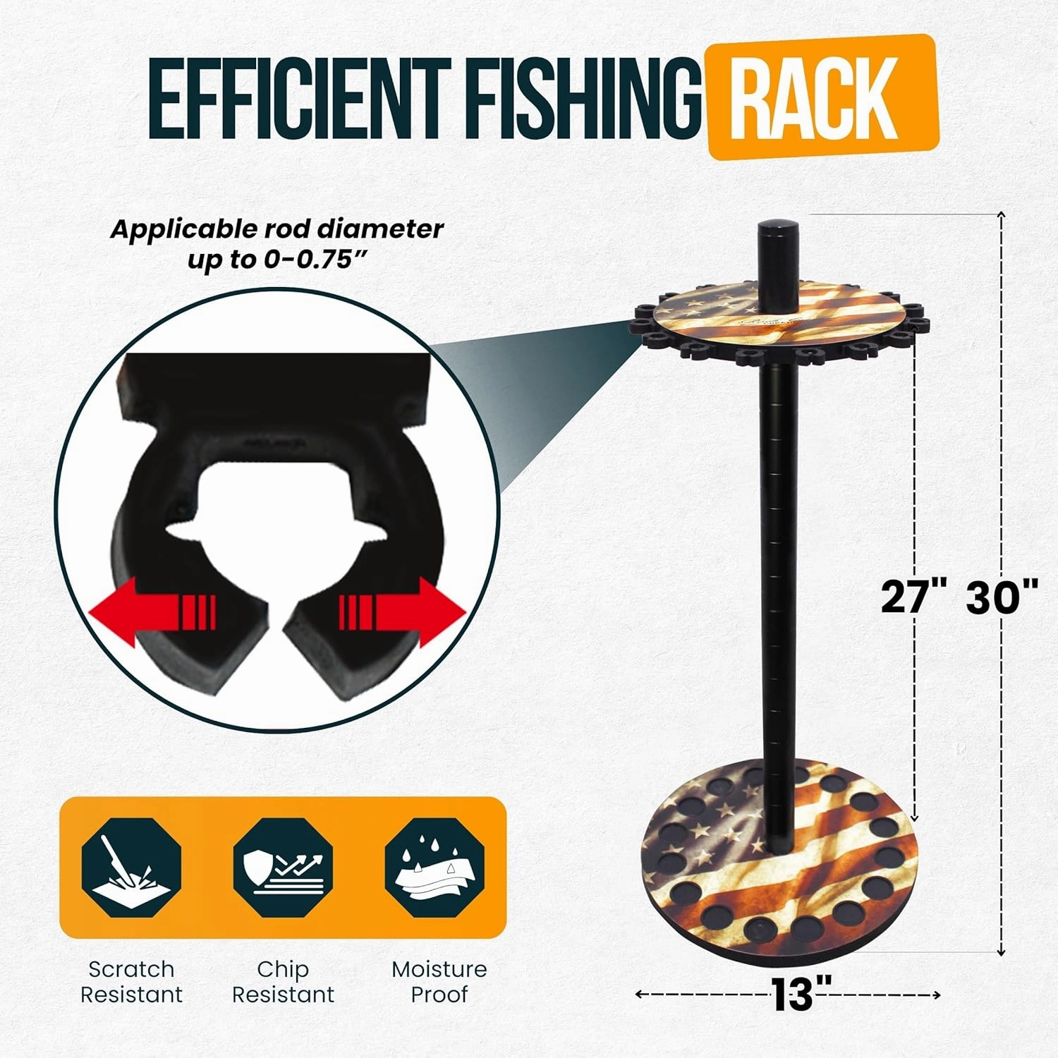 Rush Creek Creations | Round Fishing Rod Holder for 16 Freshwater Fishing Poles, Fishing Gear, and Fishing Accessories | Fishing Rod Rack with 16 Fishing Rod Clips for Garage Organization