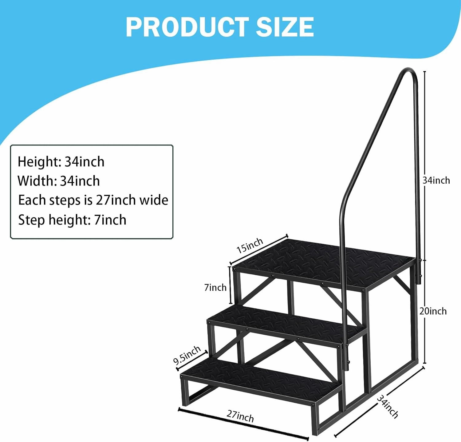 RV Step Stool, 3 Step Ladder, Hot Tub Steps with Handrail, Portable Pool Ladder, 660Lbs Heavy Duty Ladder Shelf Outdoor Mobile Home Stairs for Camper/Porch/SPA Pool/Pet Stairs(1 Pack)