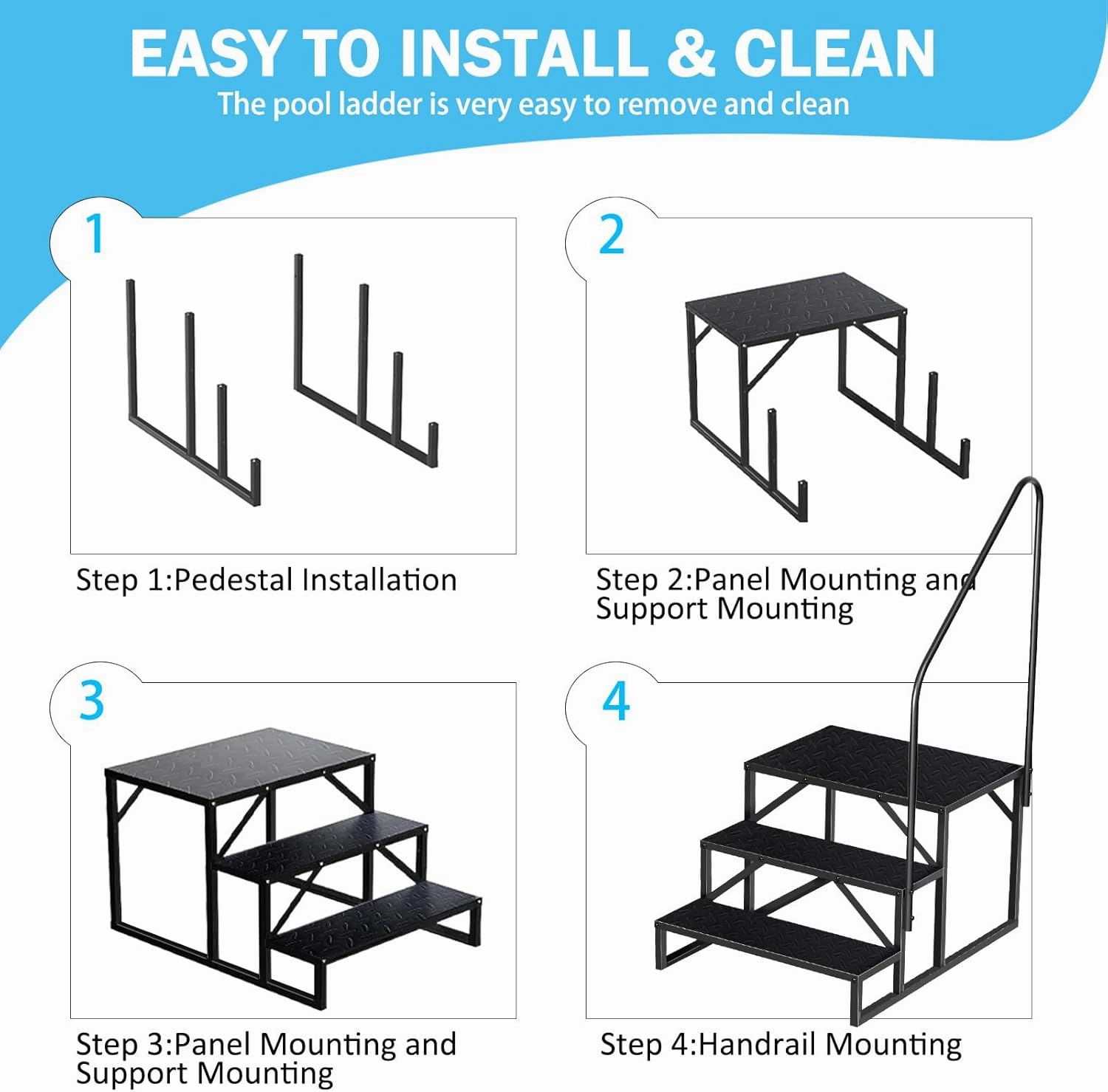RV Step Stool, 3 Step Ladder, Hot Tub Steps with Handrail, Portable Pool Ladder, 660Lbs Heavy Duty Ladder Shelf Outdoor Mobile Home Stairs for Camper/Porch/SPA Pool/Pet Stairs(1 Pack)