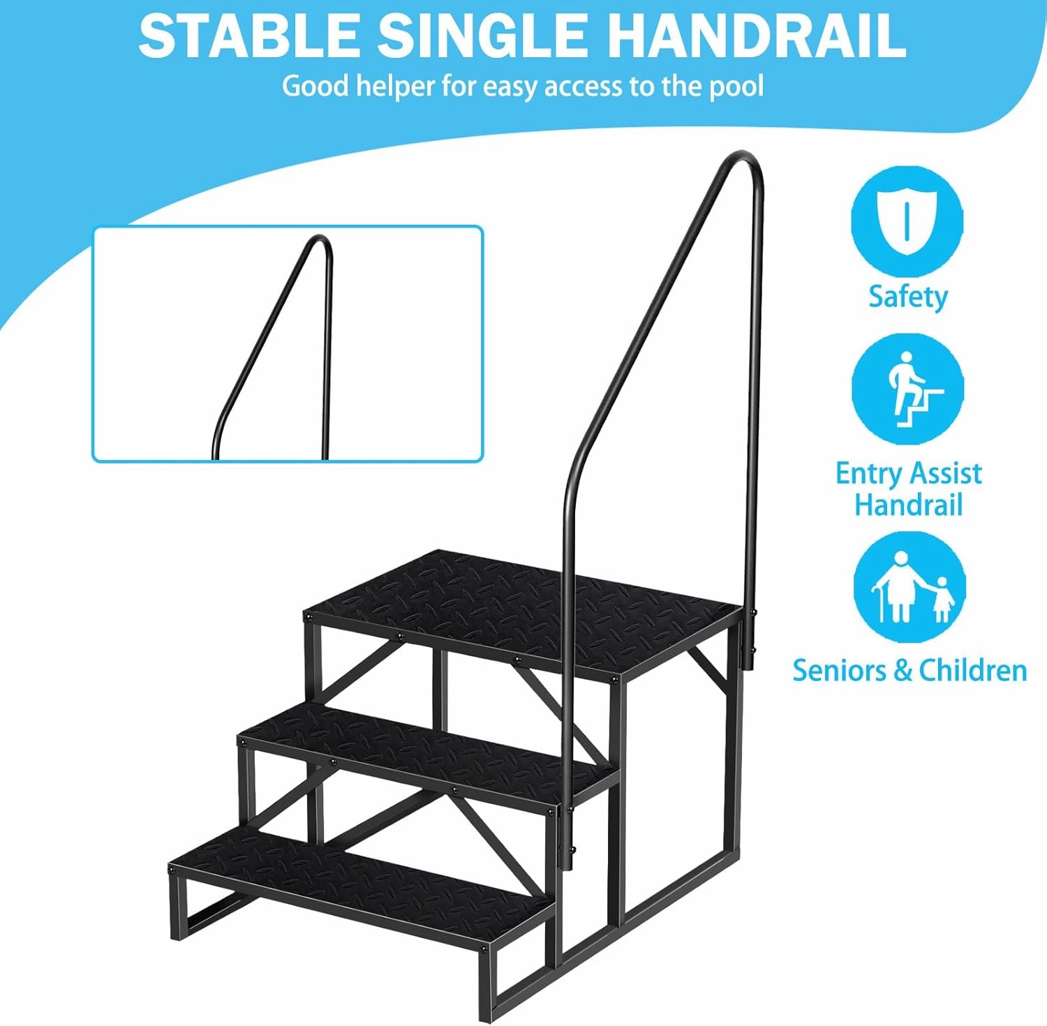 RV Step Stool, 3 Step Ladder, Hot Tub Steps with Handrail, Portable Pool Ladder, 660Lbs Heavy Duty Ladder Shelf Outdoor Mobile Home Stairs for Camper/Porch/SPA Pool/Pet Stairs(1 Pack)