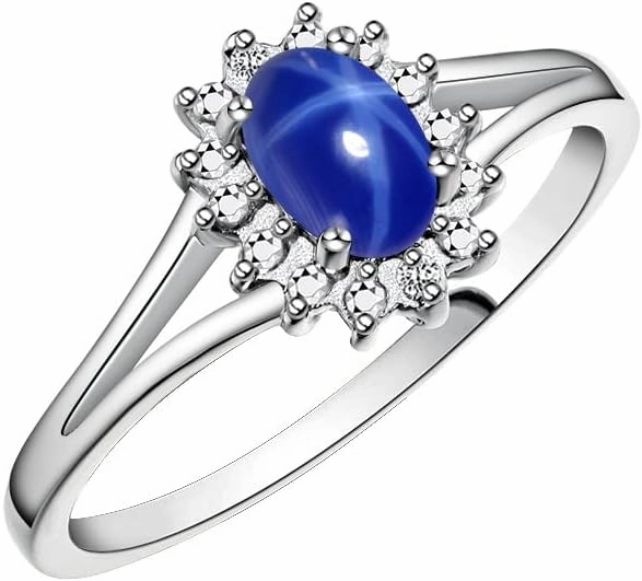Rylos 14K White Gold Classic Halo Ring: Diamonds, 6X4MM Oval Gemstone - Birthstone Jewelry for Women - Stunning Diamond Gold Ring Sizes 5-10