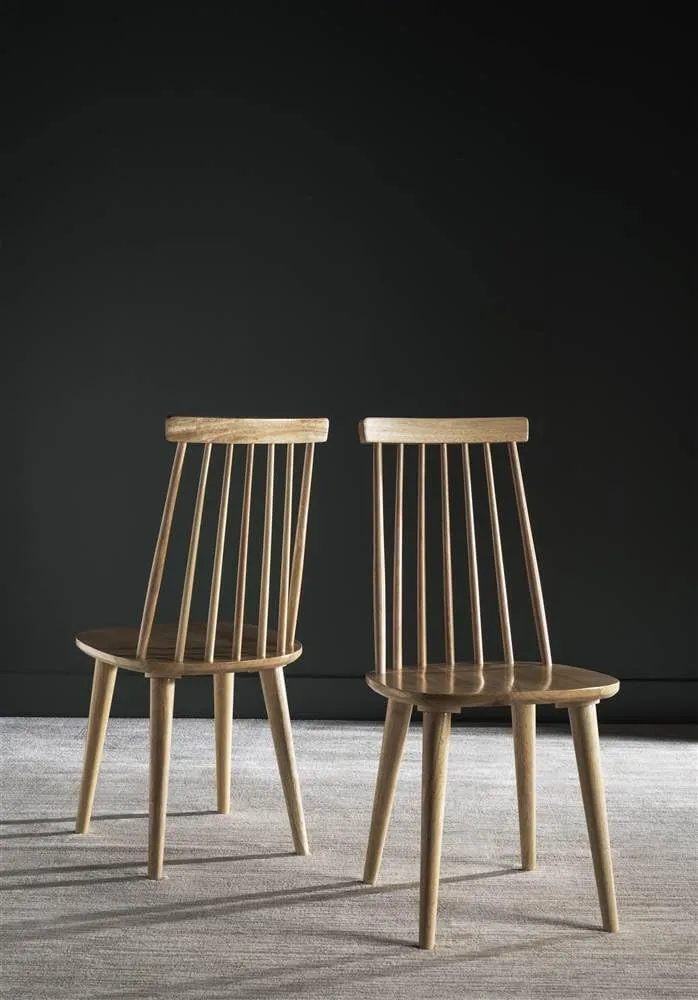 Safavieh American Homes Collection Burris Country Farmhouse Natural Spindle Side Chair, Wood (Set of 2)