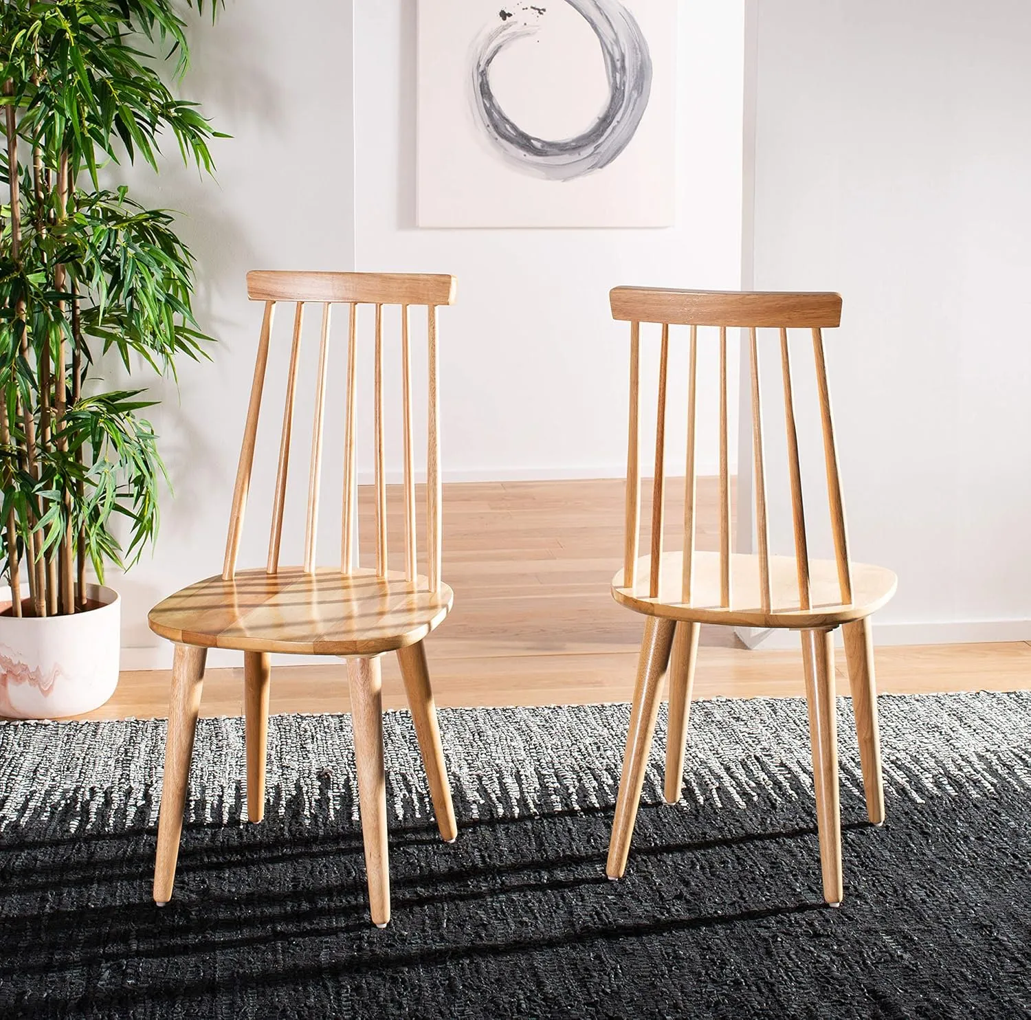 Safavieh American Homes Collection Burris Country Farmhouse Natural Spindle Side Chair, Wood (Set of 2)