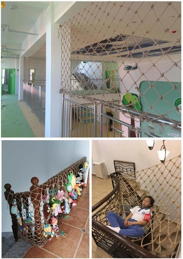 Safety Anti-Fall Fence Net for Children Pet Cat,Cargo Net Climbing Rope,Playground Climbing Children Net Woven Rope Truck Trailer Netting Swing Treehouse Hammock Rope (Jute, 0.5Mx2M(1.64FTx6.56FT))