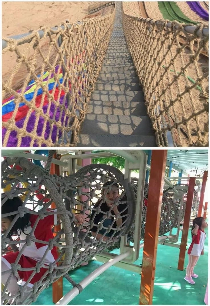 Safety Anti-Fall Fence Net for Children Pet Cat,Cargo Net Climbing Rope,Playground Climbing Children Net Woven Rope Truck Trailer Netting Swing Treehouse Hammock Rope (Jute, 0.5Mx2M(1.64FTx6.56FT))