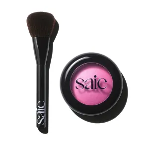 Saie Blush & Brush Duo - SuperSuede Baked Blush in Bella (.01 oz) & Powder Blush Brush - Talc-Free, Moisturizing Blush with Vegan, Fluffy Brush for Seamless Application