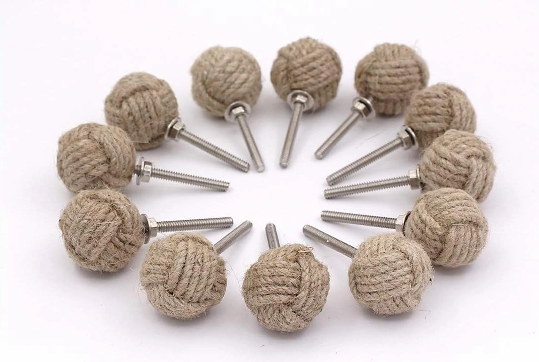 Samara Nautical 12 Knotty Door knobs - Nautical Drawer pulls - Jute Rope Drawer pulls
