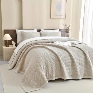 Sanracie 100% Cotton Oversized King Bedspread(120"x120"),Wheat Waffle Weave Quilt Set 3Pcs Soft Lightweight Farmhouse Oversized King Quilt Bedding Set,Luxury Bedding Coverlet for All Seasons