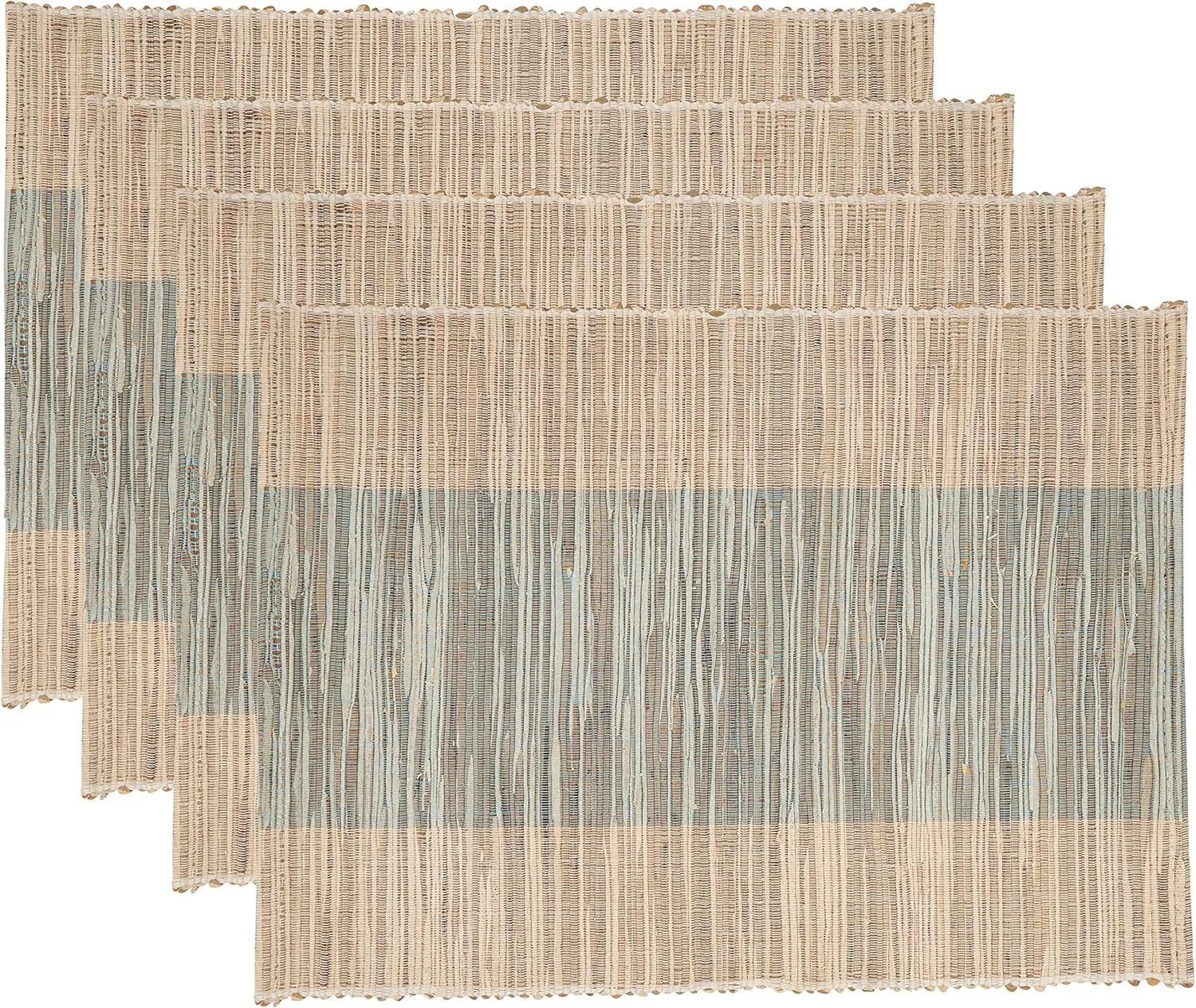 Saro Lifestyle Shimmering Banded Placemats (Set of 4), Turquoise, 14"x19"