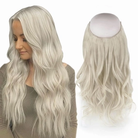 Sassina Invisible Wire Hair Extensions Real Human Hair with Transparent Wire Adjustable Size Secure Clips Natural Straight Secret Miracle Hairpiece, #1000 White Blonde 16 Inch 80 Gram