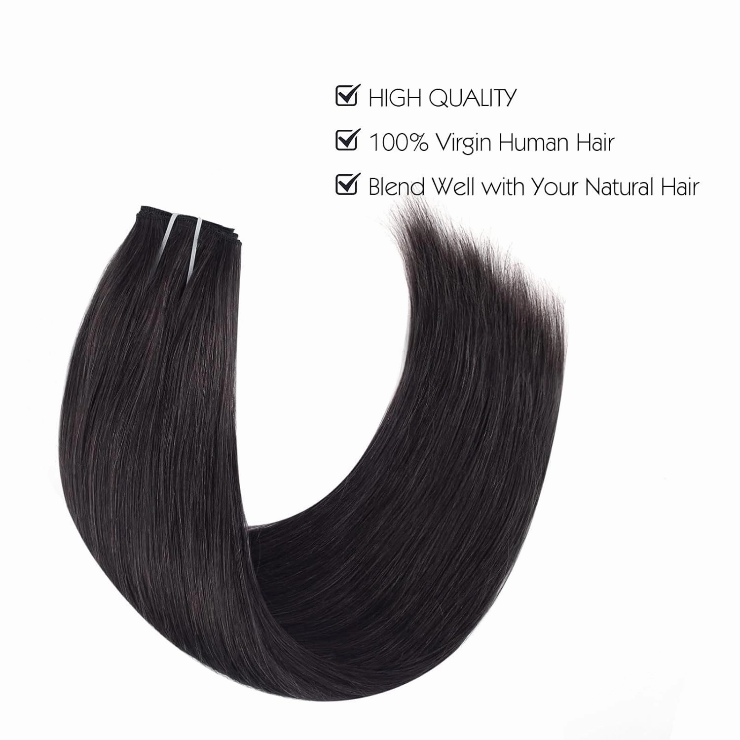 Sassina Invisible Wire Hair Extensions Real Human Hair with Transparent Wire Adjustable Size Secure Clips Natural Straight Secret Miracle Hairpiece, #1B Off Black 16 Inch 80 Gram