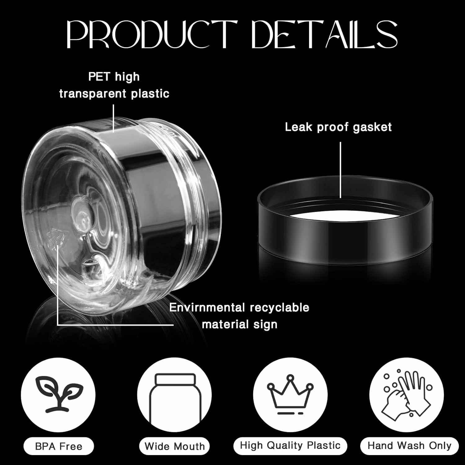 SATINIOR 100 Pcs Plastic Jars with Lids Small Containers Lids Wide Mouth Small Plastic Containers for Lotion Cream Rhinestones Body Butters Travel Storage(2 oz,Clear with Black Lid)