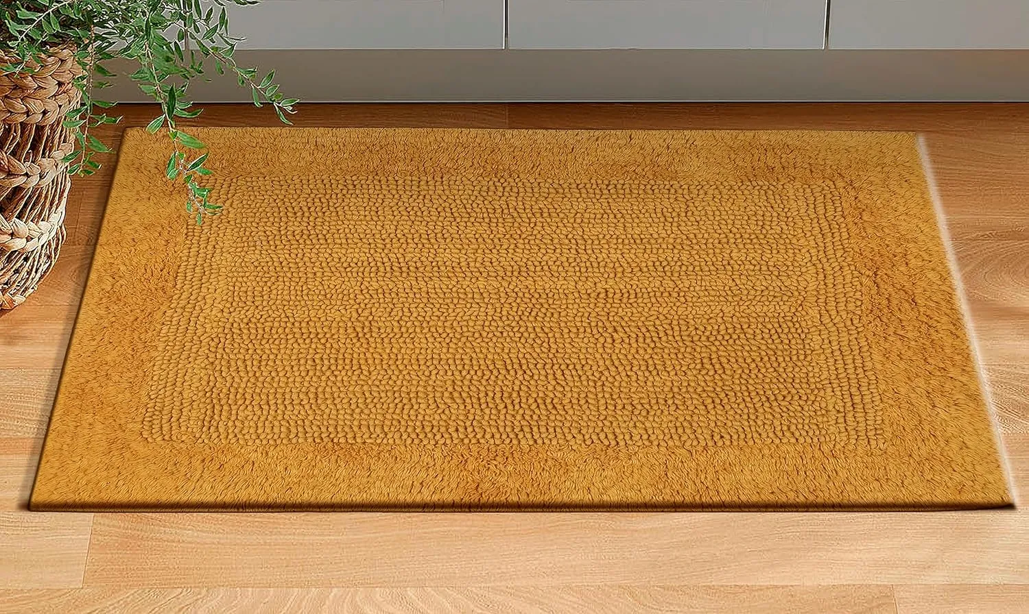 Savi Home Bath Mat Rug 17x24 Honey Mustard, 100% Pure Cotton, Super Soft White, Plush & Absorbent, Hand Tufted Heavy Weight Construction, Full Reversible Step Out Rugs