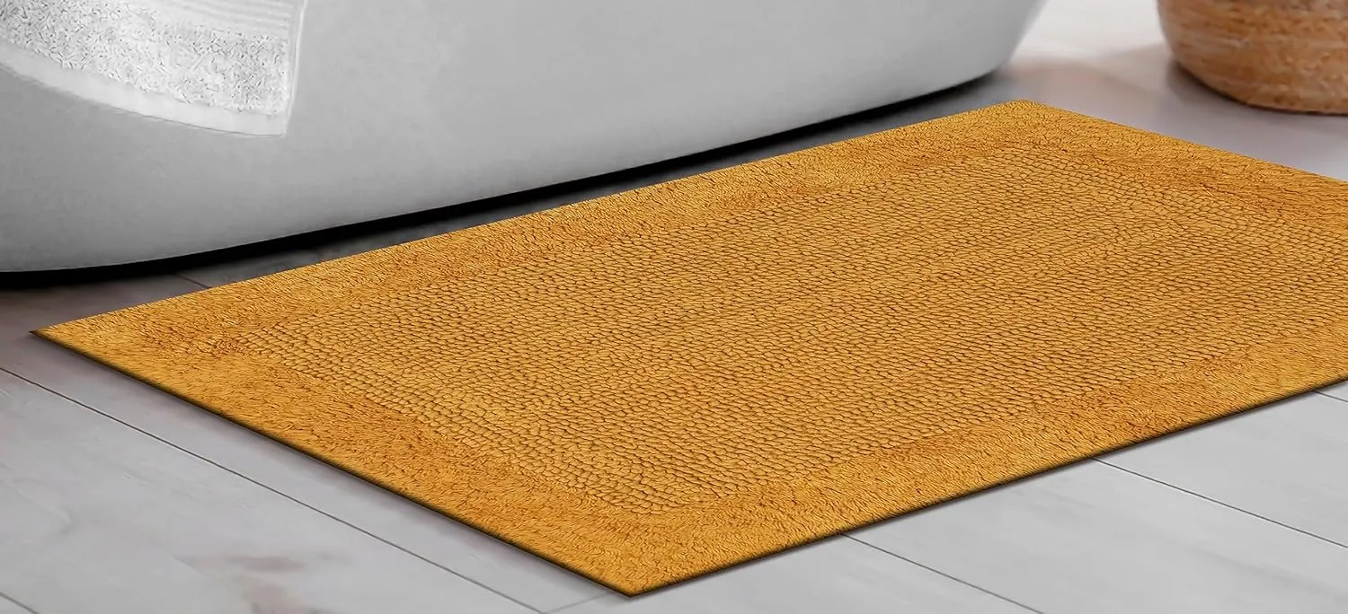 Savi Home Bath Mat Rug 17x24 Honey Mustard, 100% Pure Cotton, Super Soft White, Plush & Absorbent, Hand Tufted Heavy Weight Construction, Full Reversible Step Out Rugs