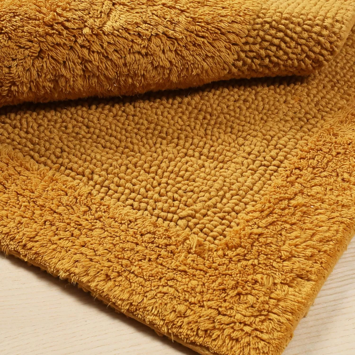 Savi Home Bath Mat Rug 17x24 Honey Mustard, 100% Pure Cotton, Super Soft White, Plush & Absorbent, Hand Tufted Heavy Weight Construction, Full Reversible Step Out Rugs