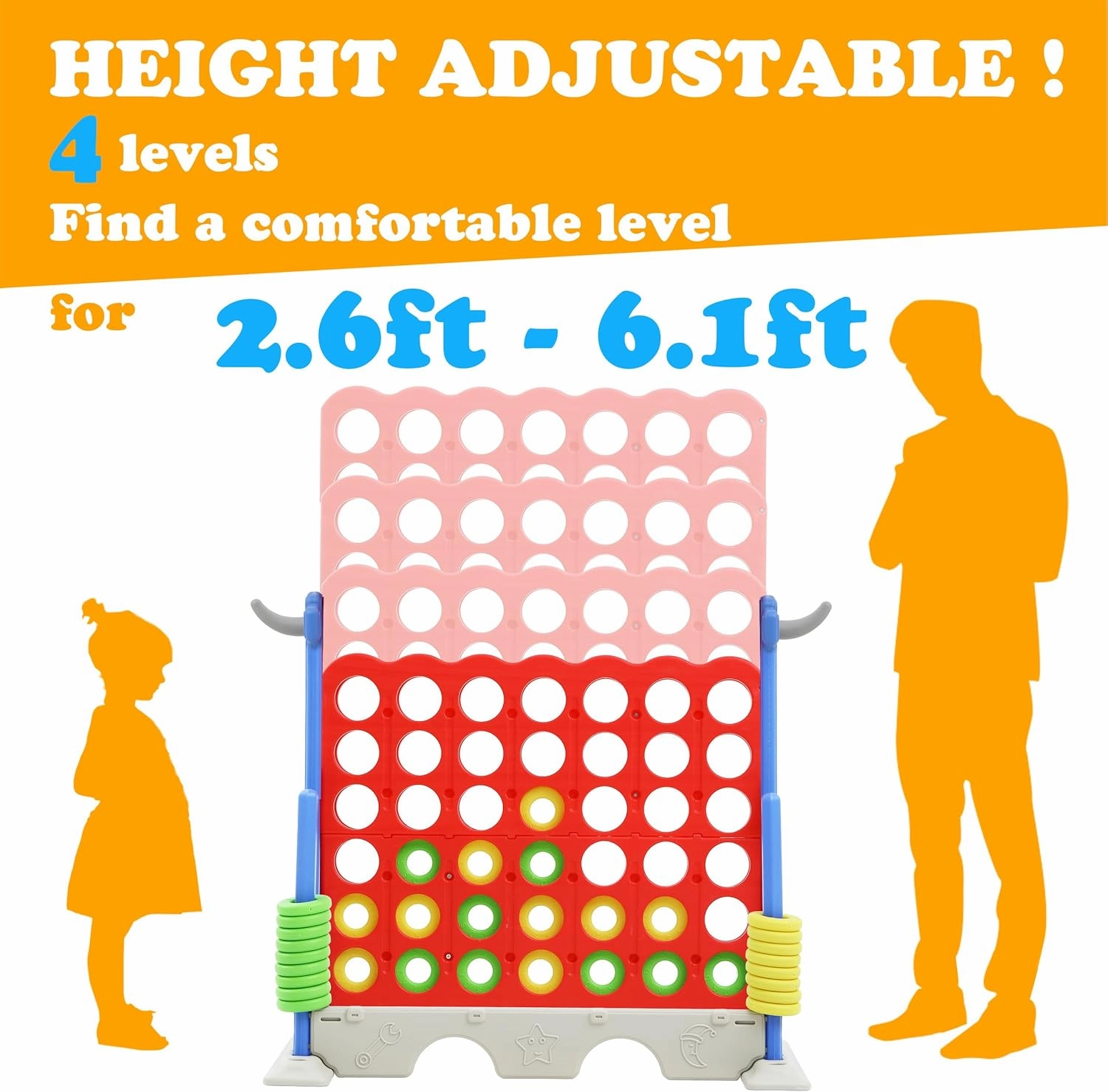 SDADI Height Adjustable 3-in-1 Giant 4 in a Row Connect Game, Jumbo 4-to-Score Game with Golf Game and Ring Toss Set, Indoor Outdoor Yard Game Party Game for Kids Adults and Family, Blue