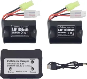 sea jump 2PCS 1100mAh Lithium Battery with 2in1 Charger for H102 TX121 High Speed RC Boat Outdoor Water Electric RC Toy Rowing Spare Parts