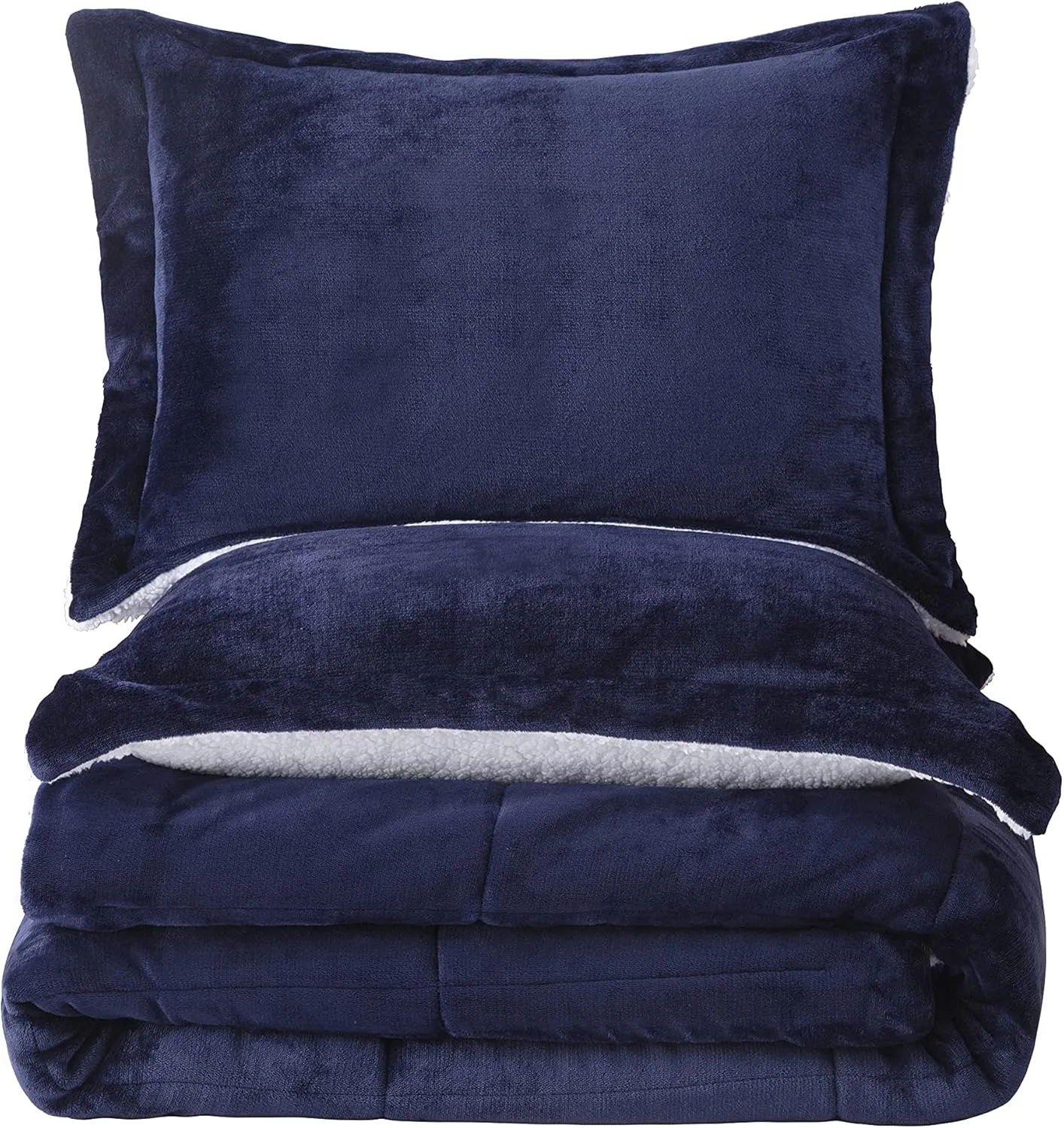 Seward Park Navy Blue Sherpa Comforter Set Full Queen Size, All Season Soft Warm Fleece Blanket, Winter Bedding Sets with 2 Pillow Shams