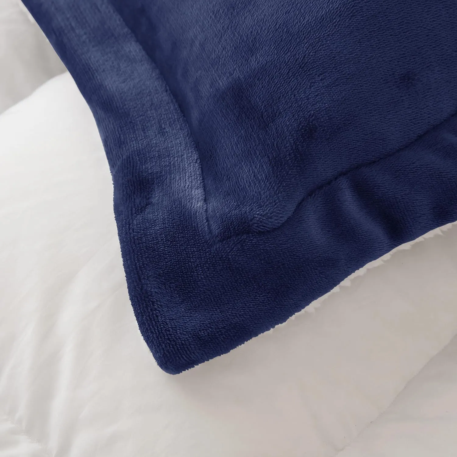 Seward Park Navy Blue Sherpa Comforter Set Full Queen Size, All Season Soft Warm Fleece Blanket, Winter Bedding Sets with 2 Pillow Shams