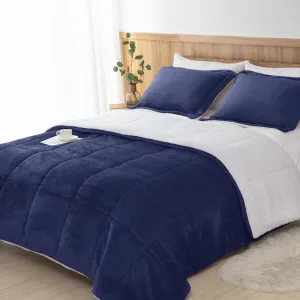 Seward Park Navy Blue Sherpa Comforter Set Full Queen Size, All Season Soft Warm Fleece Blanket, Winter Bedding Sets with 2 Pillow Shams
