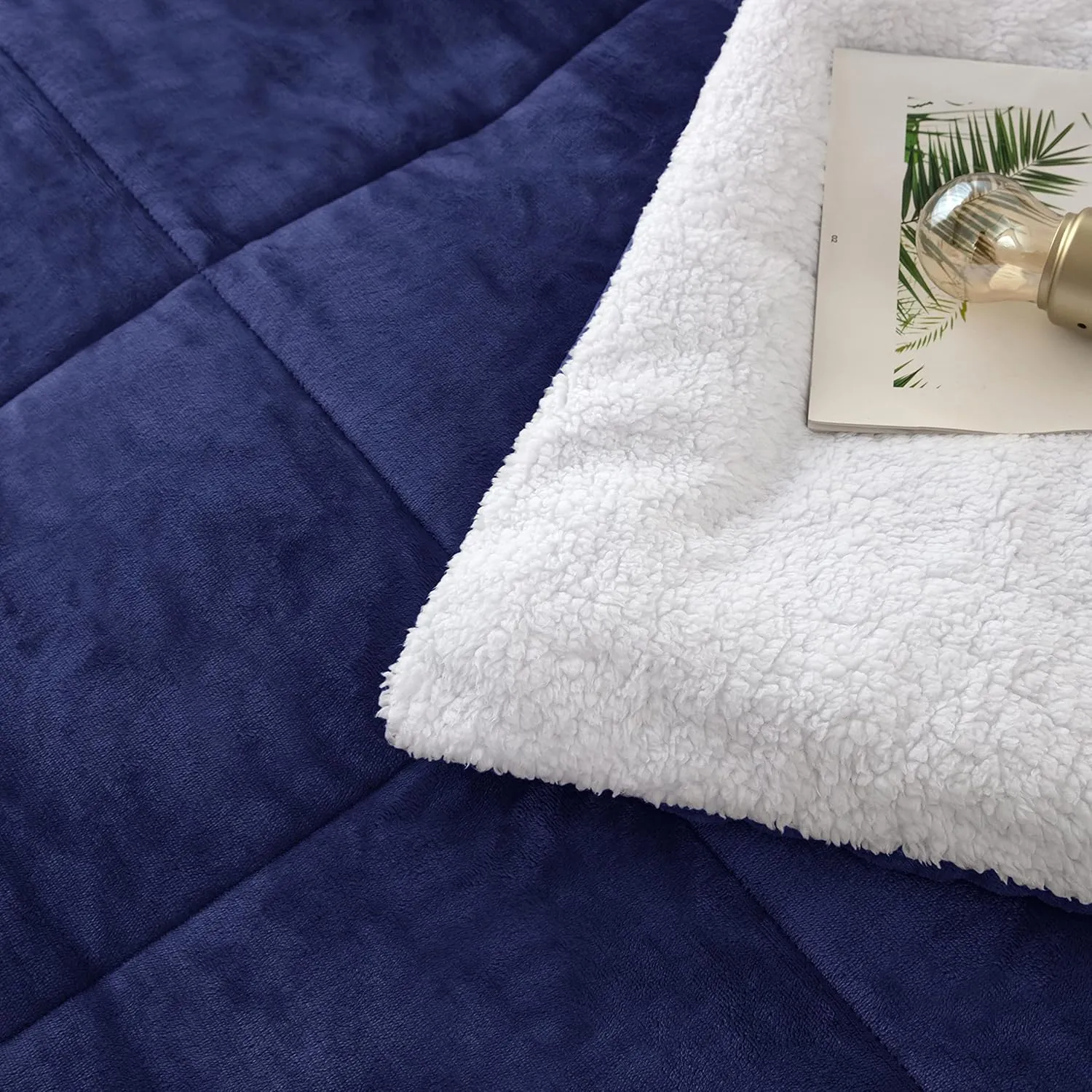 Seward Park Navy Blue Sherpa Comforter Set Full Queen Size, All Season Soft Warm Fleece Blanket, Winter Bedding Sets with 2 Pillow Shams