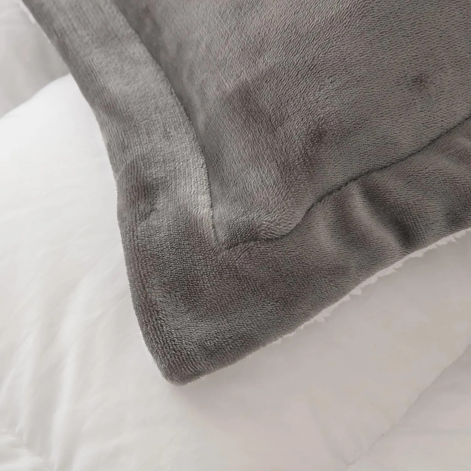 Seward Park Ultra Soft Sherpa Comforter Set Full Queen, Fall Winter All Season Down Alternative Bedding Sets Grey 3 Piece (1 Comforter and 2 Pillow Shams)