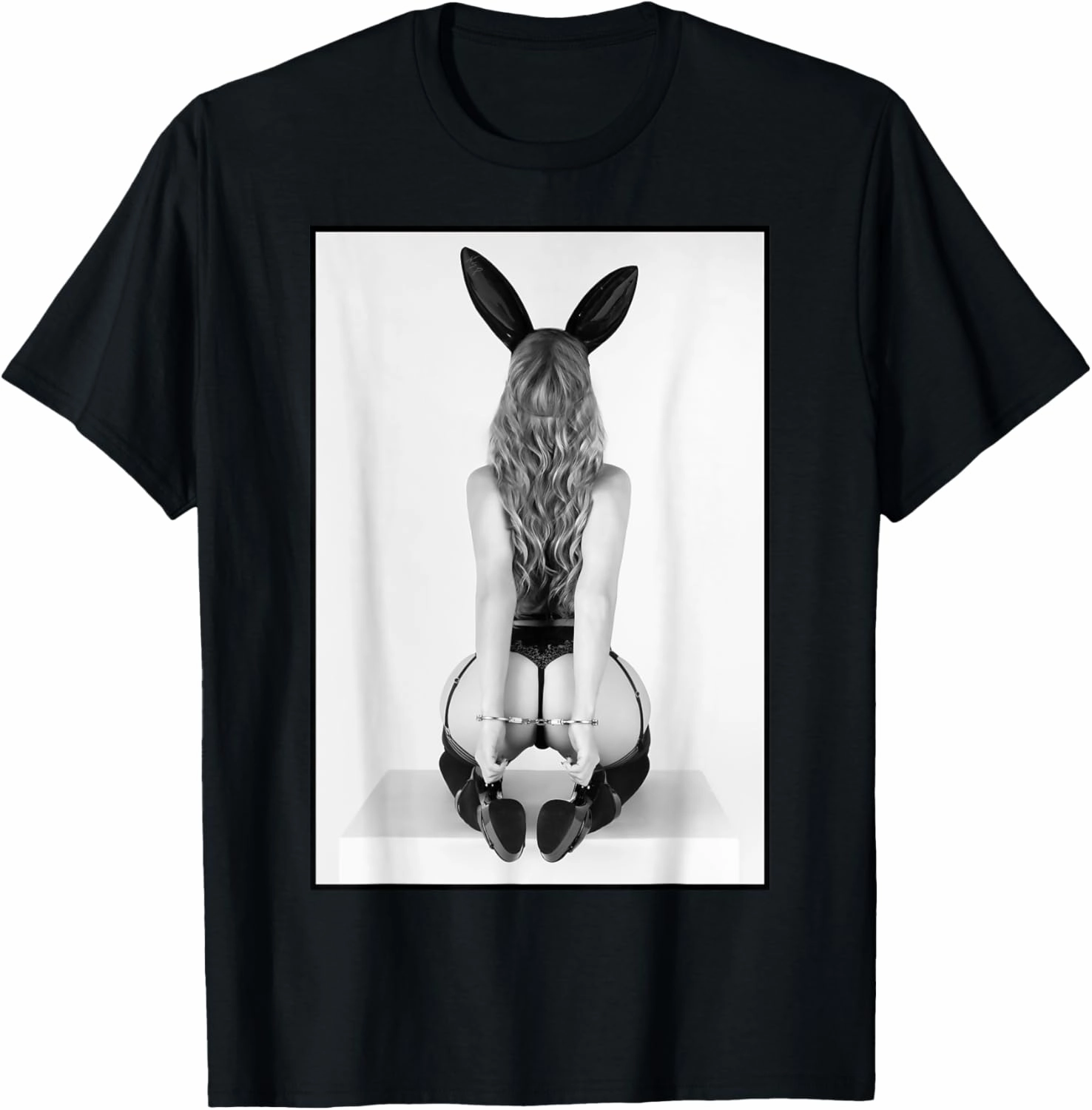 Sexy Girl Graphic Tee - "Bad Bunny Pinup Girl in Handcuffs" T-Shirt