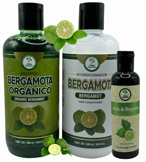 Shampoo Organic Bergamot   Conditioner (16.9 fl oz) with Aloe Vera & Rosemary | SHAMPOO ORGÁNICO BERGAMOTA con Sábila & Romero   Acondicionador 16.9 fl oz   ACEITE BERGAMOTA 125 m