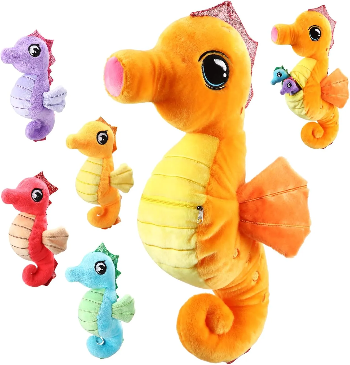 Shappy 5 Pcs Seahorse Stuffed Animals Set 17 Inch Mommy Seahorse Plush with 4 Cute Babies in Her Belly Soft Cuddly Zippered Sea Horse Plushie for Boys Girls Birthday Ocean Party Decor