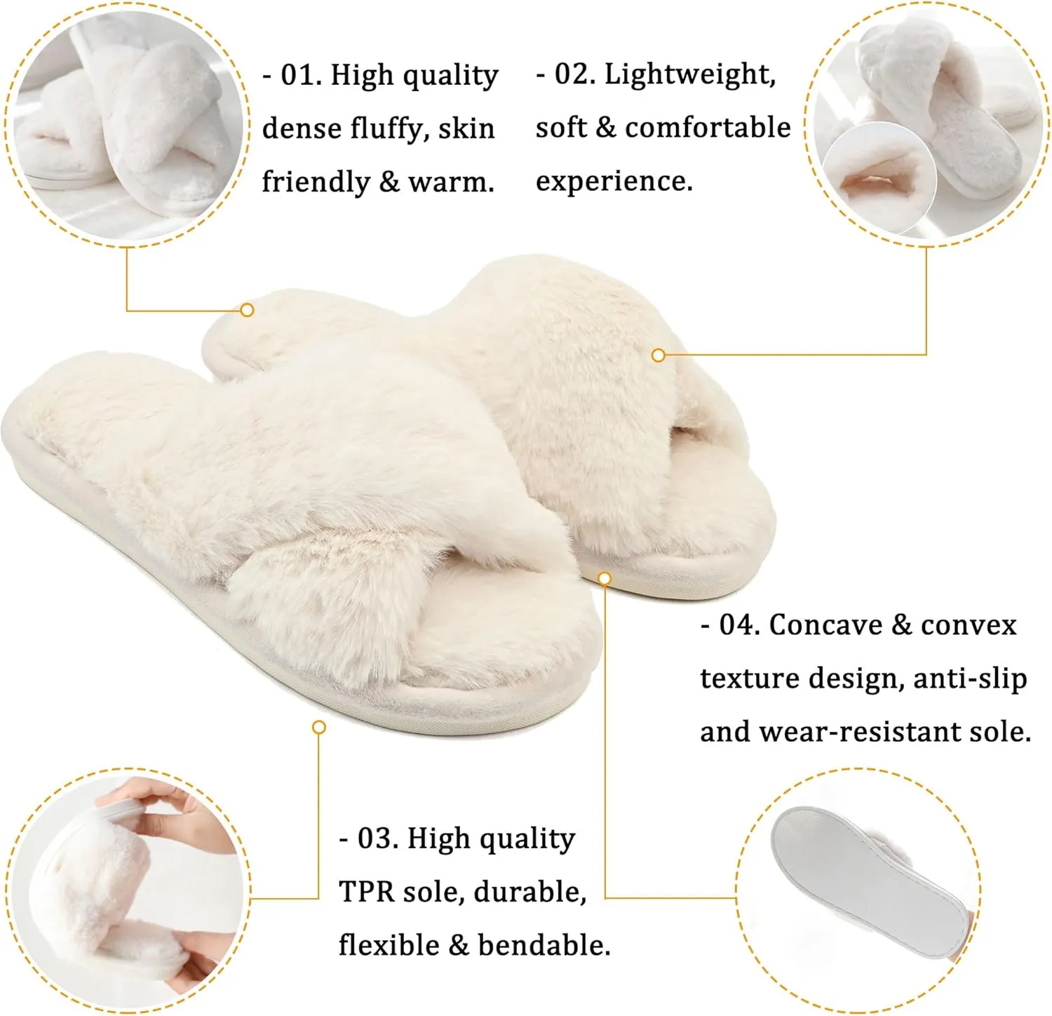 sharllen Women's Fuzzy Cross Band Slippers Open Toe Cozy Plush Furry Ladies Slippers Comfy Memory Foam Slides Slippers with Arch Support Fluffy House Slippers Home Bedroom Indoor Outdoor