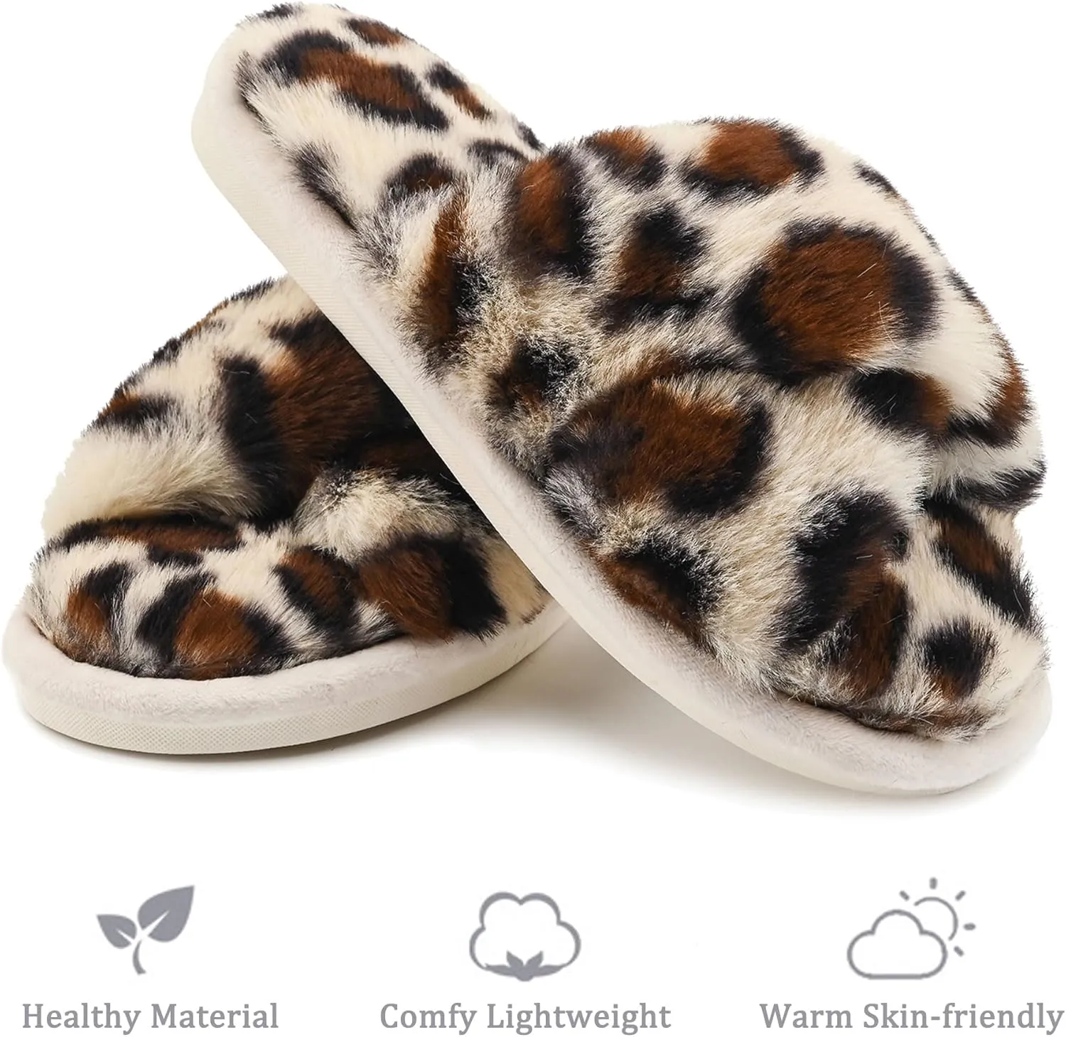 sharllen Women's Fuzzy Cross Band Slippers Open Toe Cozy Plush Furry Ladies Slippers Comfy Memory Foam Slides Slippers with Arch Support Fluffy House Slippers Home Bedroom Indoor Outdoor