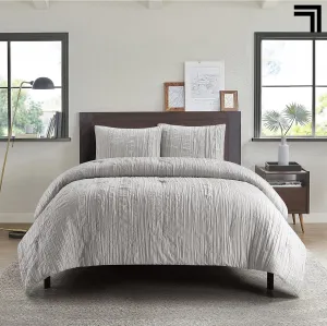 Sharper Image All Season Down Alternative Crinkle 3 Piece Comforter and Sham Set -Made with Recycled Fibers, King, Grey