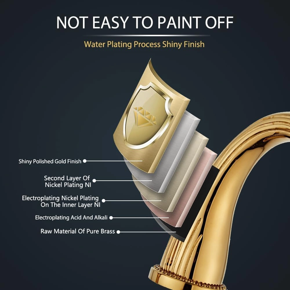 Shiny Polished Gold Widespread Bathroom Sink Faucet,Two Crystal Handle Three Hole Brass Lavatory Vanity Faucet,8-16 Inch Basin Mixer Tap with Pop Up Drain Assembly