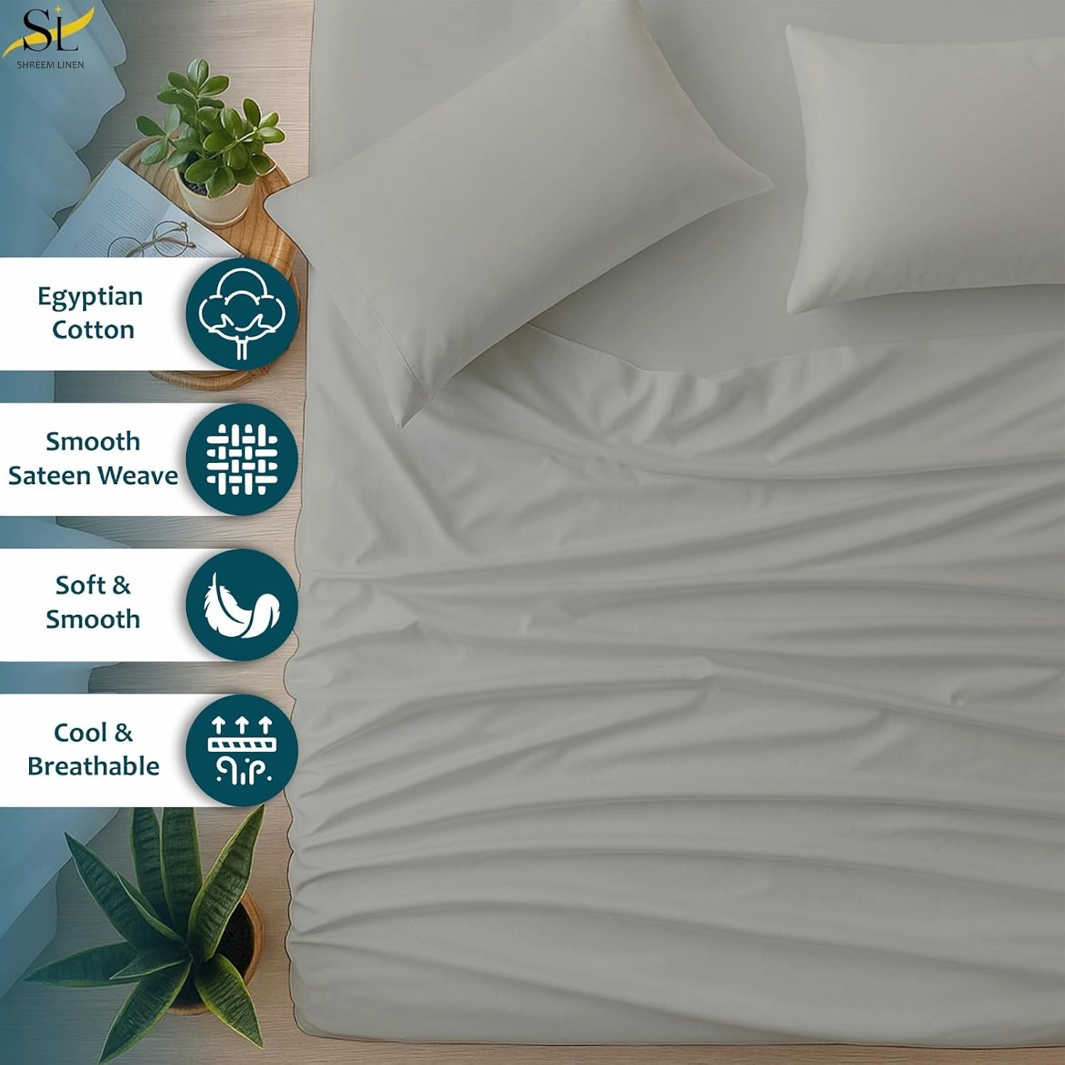 Shreem Linen RV Bunk Sheets 30x75, 100% Egyptian Cotton 4-Piece Camper Bedding Set, Fits 10-12" Deep RV Mattress, Light Grey