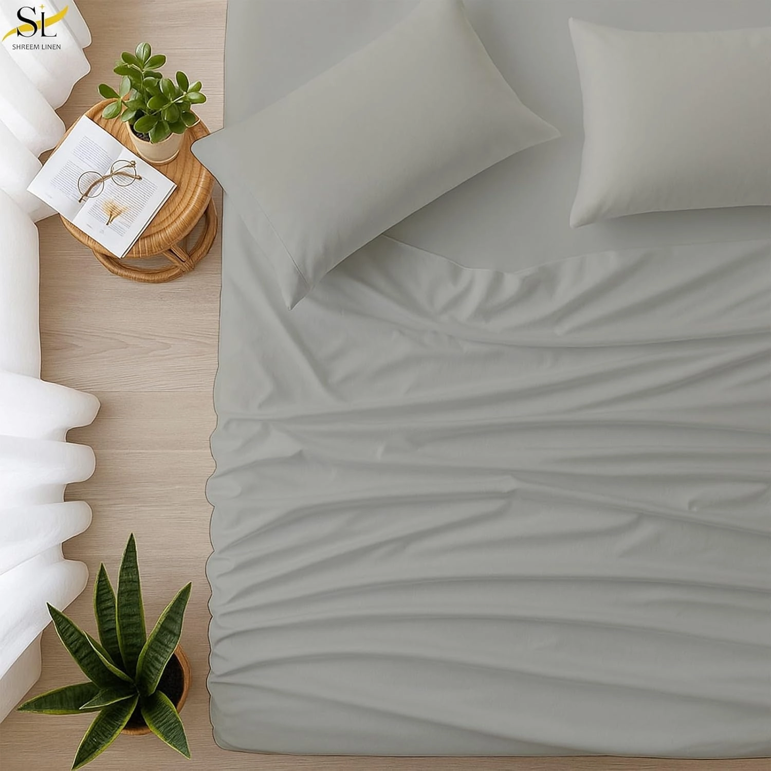 Shreem Linen RV Bunk Sheets 30x75, 100% Egyptian Cotton 4-Piece Camper Bedding Set, Fits 10-12" Deep RV Mattress, Light Grey