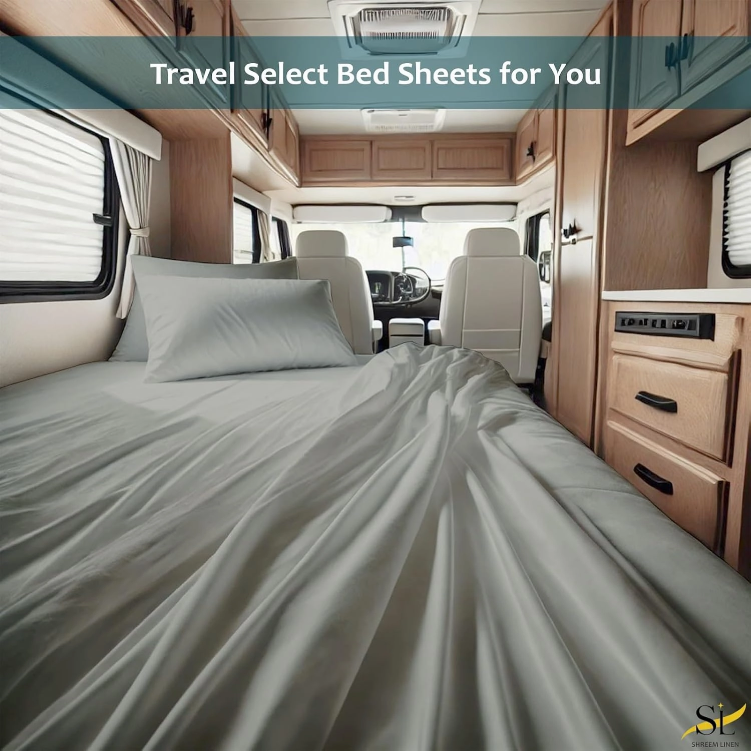 Shreem Linen RV Bunk Sheets 30x75, 100% Egyptian Cotton 4-Piece Camper Bedding Set, Fits 10-12" Deep RV Mattress, Light Grey