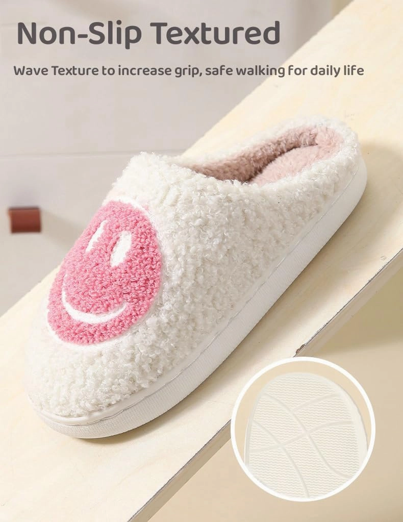 Sierlos Cute Kids' Plush Preppy Slippers - Happy Face Soft Memory Foam Fuzzy Slip-Ons for Indoor/Outdoor Use