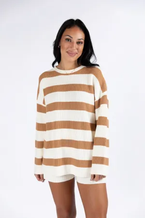 Sign Of The Times Ivory and Tan Striped Sweater Set
