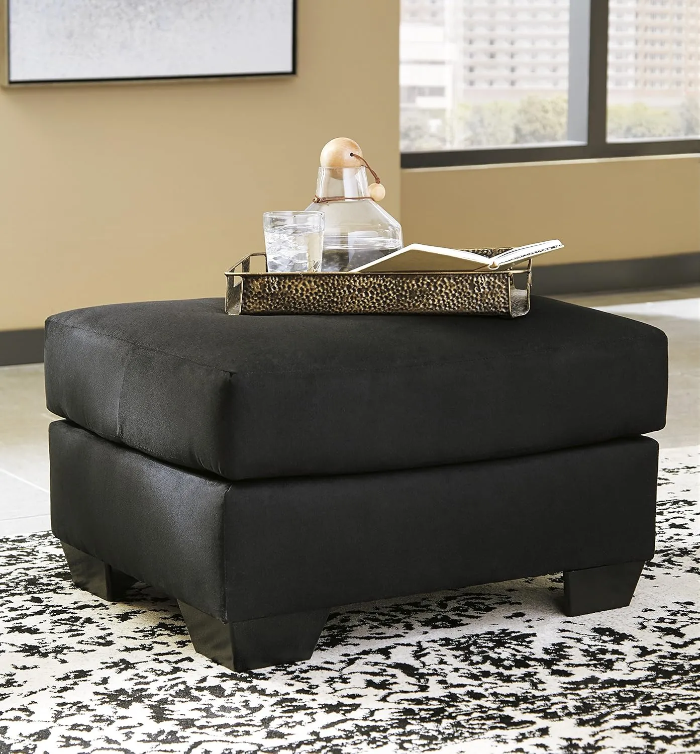 Signature Design by Ashley Darcy Casual Plush Square Accent Ottoman, Black