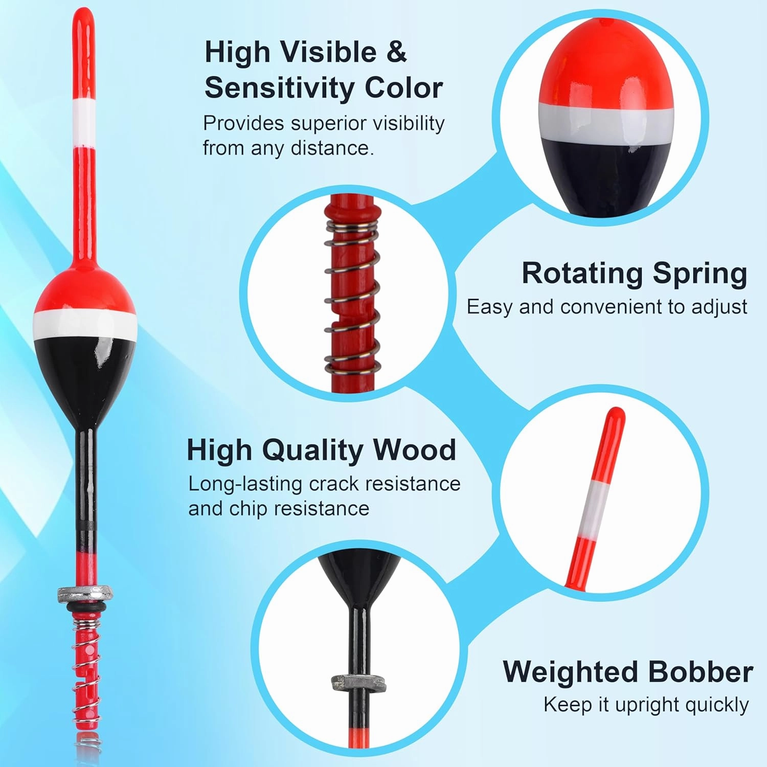 SILANON Wood Slip Bobbers Fishing Floats and Bobbers Spring Oval Stick Slip Floats for Crappie Catfish Trout Panfish Walleyes Fishing 5/10pcs