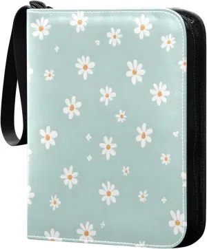 Simple Daisies Card Binder 4 Pocket Trading Card Album Fits 400 Sports/Game Cards, PU Cover 3 Ring Card Collection with 50 Removable Sleeves