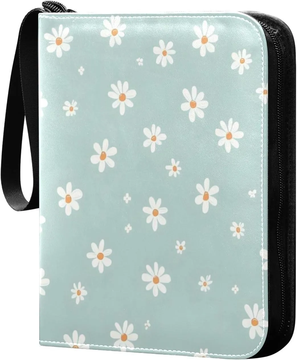 Simple Daisies Card Binder 4 Pocket Trading Card Album Fits 400 Sports/Game Cards, PU Cover 3 Ring Card Collection with 50 Removable Sleeves
