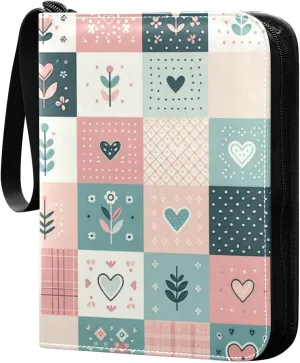 Simple Floral Checkered Card Binder 4 Pocket Trading Card Album Fits 400 Sports/Game Cards, PU Cover 3 Ring Card Collection with 50 Removable Sleeves
