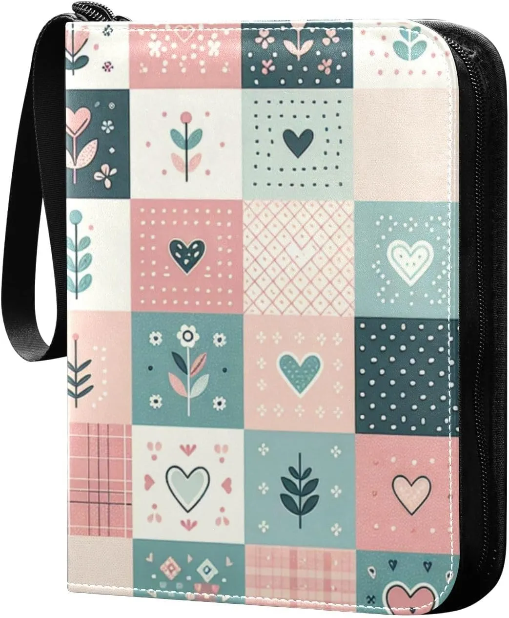 Simple Floral Checkered Card Binder 4 Pocket Trading Card Album Fits 400 Sports/Game Cards, PU Cover 3 Ring Card Collection with 50 Removable Sleeves