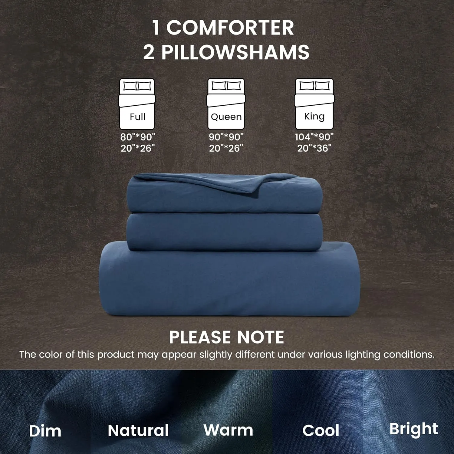 SLEEP ZONE Duvet Cover Full Size, Stone Washed, Soft and Comfortable with Natural Wrinkles, Easy Care, Gift-Wrapped, Safe and Skin-Friendly(Navy, Full)