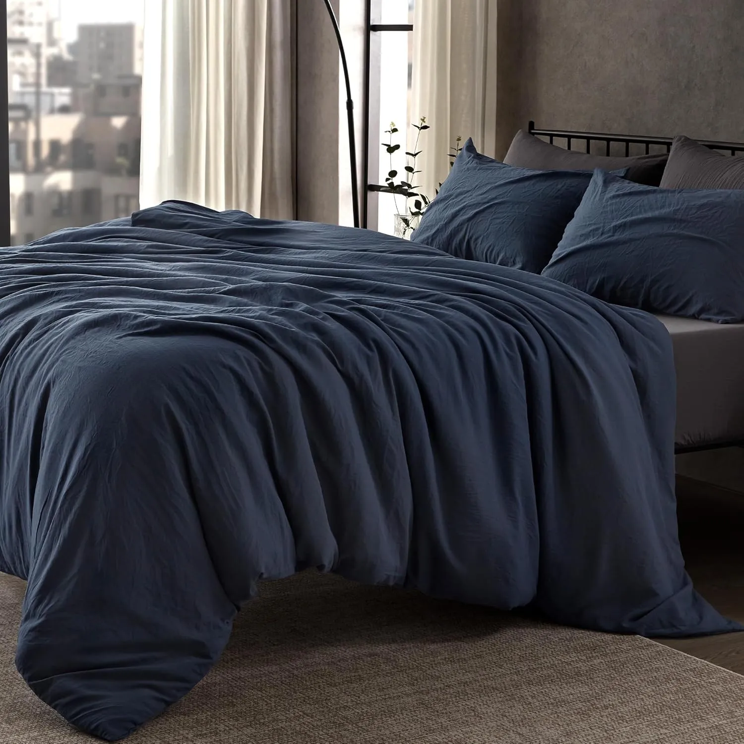SLEEP ZONE Duvet Cover Full Size, Stone Washed, Soft and Comfortable with Natural Wrinkles, Easy Care, Gift-Wrapped, Safe and Skin-Friendly(Navy, Full)