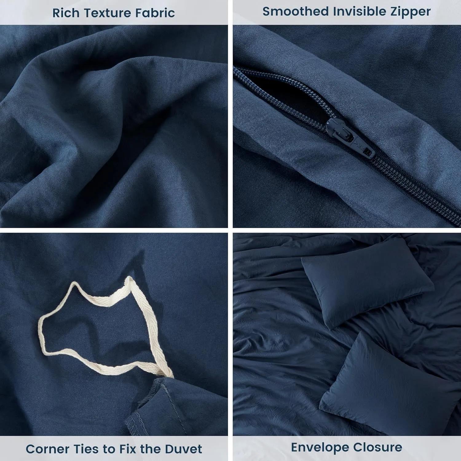 SLEEP ZONE Duvet Cover Full Size, Stone Washed, Soft and Comfortable with Natural Wrinkles, Easy Care, Gift-Wrapped, Safe and Skin-Friendly(Navy, Full)