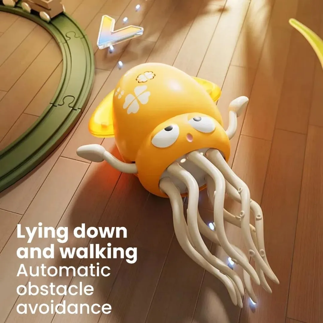 Smart Dancing Octopus Toy with Obstacle Avoidance - Interactive Learning Pet, LED Music & USB Rechargeable, Fishing Rod(Pink)